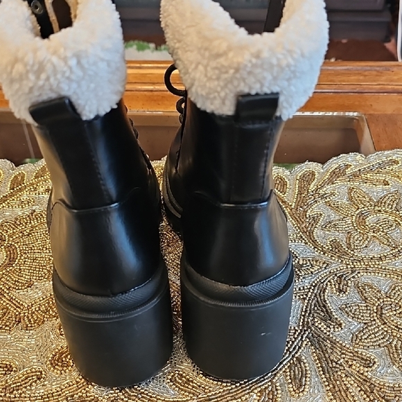 JustFab Black Faux Fur Lined Combat Boots - Picture 7 of 9